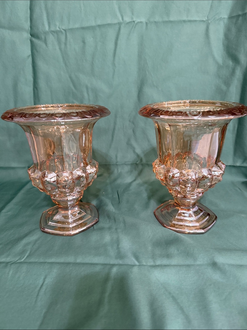 Amber Glass Urn Vases - Set of 2